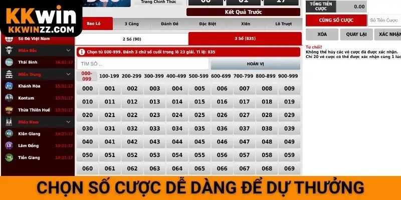 Chọn số cược dễ dàng để dự thưởng